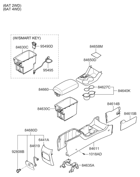 2011 Kia Sorento Box Assembly-Console Diagram for 846902P000VA