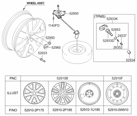 2009 Kia Sorento Wheel Assembly-Aluminum Diagram for 529101U385