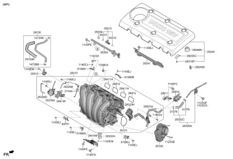 2009 Kia Sorento Gasket-Throttle Body Diagram for 283122G700