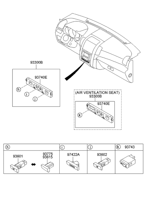 2011 Kia Sorento Switch Assembly-Seat Warmer Diagram for 937421U000