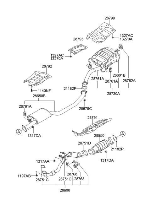 2011 Kia Sorento Rear Muffler Assembly Diagram for 287101U100