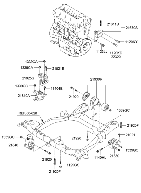 2011 Kia Sorento Engine Support Side Mount Bracket Diagram for 218252P000