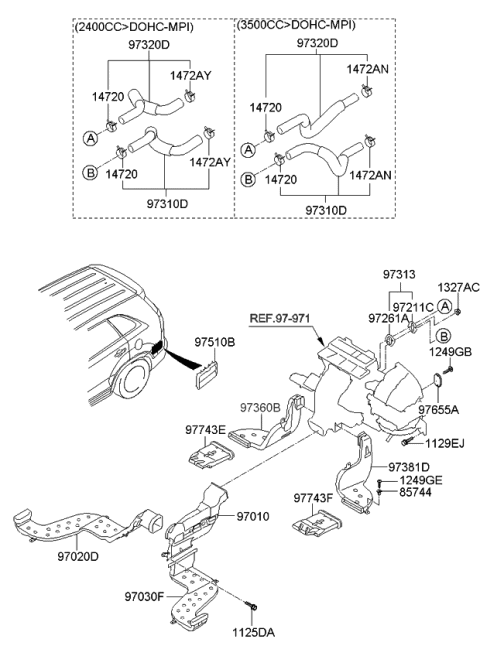 2011 Kia Sorento Duct Assembly-Rear,LH Diagram for 973652P100