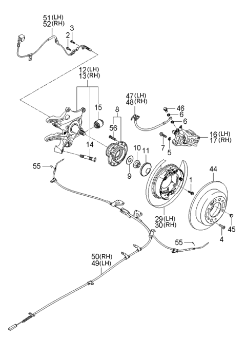 2006 Kia Sedona Rear Wheel Hub & Wheel Brake Diagram 1