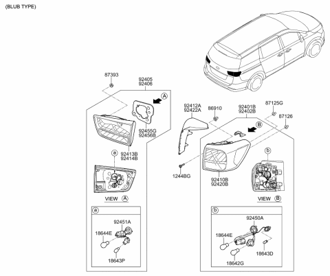 2015 Kia Sedona Rear Combination Holder & Wiring, Inside Diagram for 92490A9110