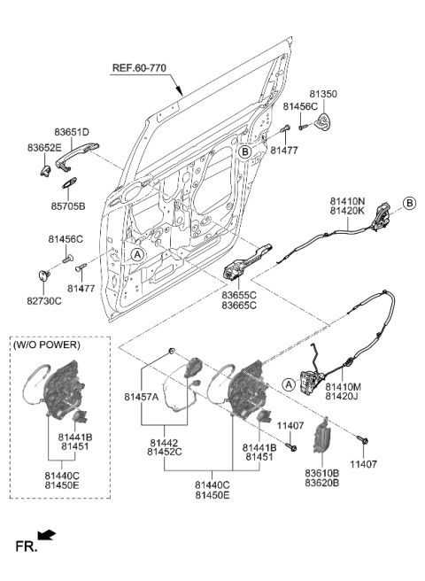2017 Kia Sedona Rear Door Inside Handle Assembly, Right Diagram for 83620A9000DAA