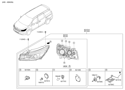 2016 Kia Sedona Driver Side Headlight Assembly Diagram for 92101A9210