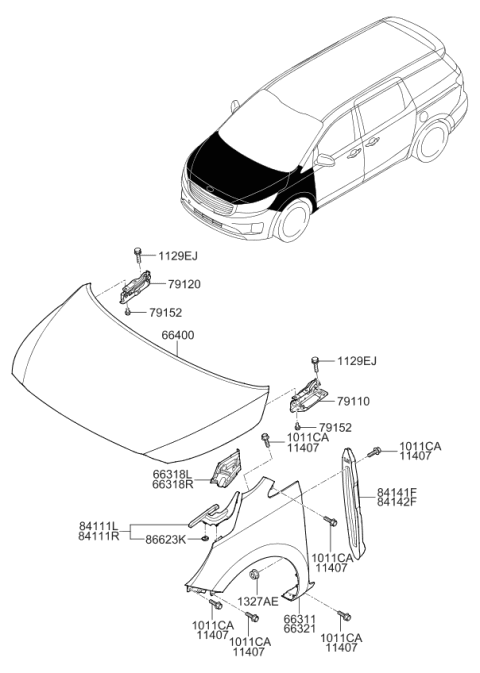 2016 Kia Sedona Fender & Hood Panel Diagram