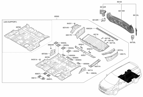 2015 Kia Sedona Panel Assembly-Rear Floor Diagram for 65512A9000