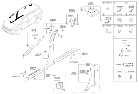 2016 Kia Sedona Clip-Trim Mounting Diagram for 858493L000
