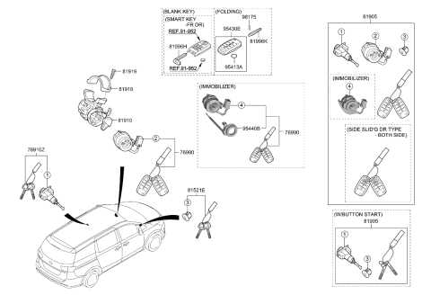 2021 Kia Sedona Steering Key Sub Set Diagram for 81900A9N00