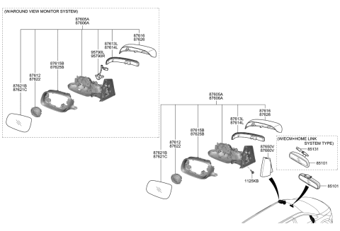 2020 Kia Sedona Outside Rear View Mirror Assembly, Right Diagram for 87620A9270