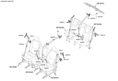 2019 Kia Sedona 2Nd Control Center Seat Belt Assembly Diagram for 89850A9500DAA