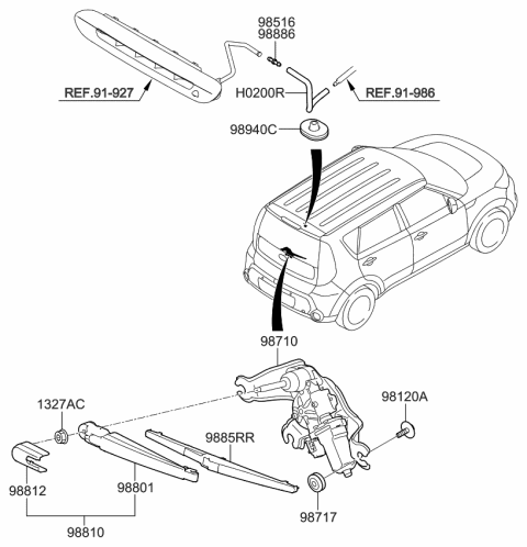 2015 Kia Soul Rear Wiper Arm Assembly Diagram for 988111R000