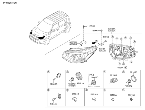 2014 Kia Soul Passenger Side Headlight Assembly Diagram for 92102B2270