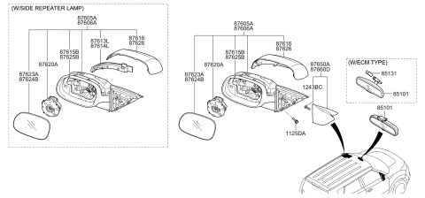 2014 Kia Soul Outside Rear View Mirror & Holder Assembly, Left Diagram for 87611B2500