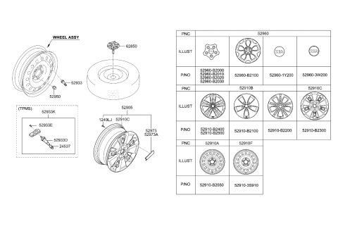 2015 Kia Soul Wheel Hub Cap Assembly Diagram for 52960B2000