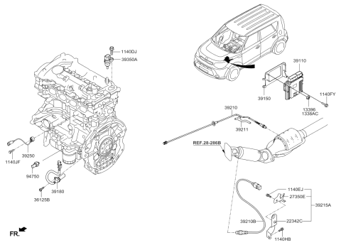 2015 Kia Soul Rear Oxygen Sensor Assembly Diagram for 392102E900