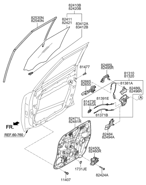 2016 Kia Soul Front Door Latch Assembly, Right Diagram for 81320B2020