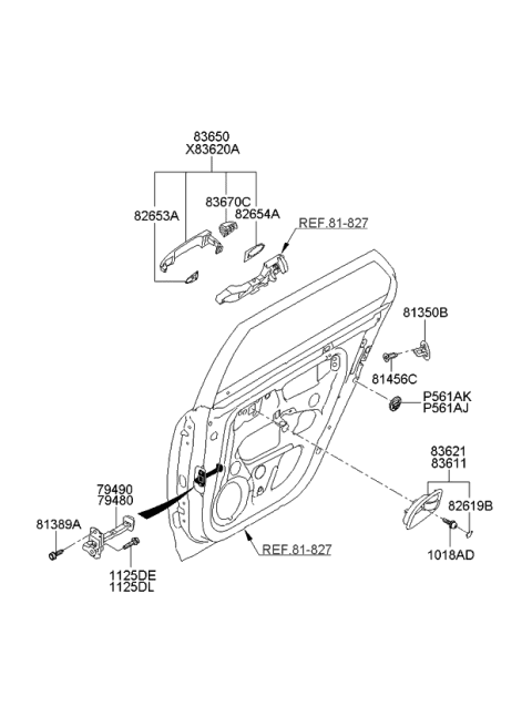 2008 Kia Rondo Rear Door Outside Handle Assembly Diagram for 836501D000