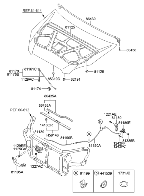2009 Kia Rondo Handle Assembly-Hood Latch Diagram for 811814D000WK