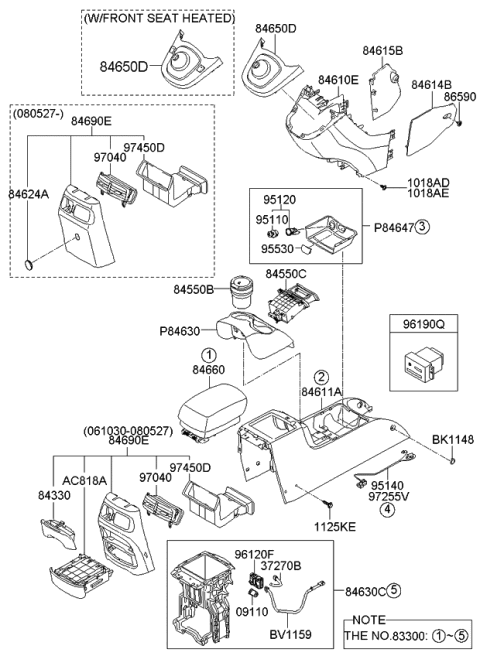 2009 Kia Rondo Console Armrest Assembly Diagram for 846601D0005T