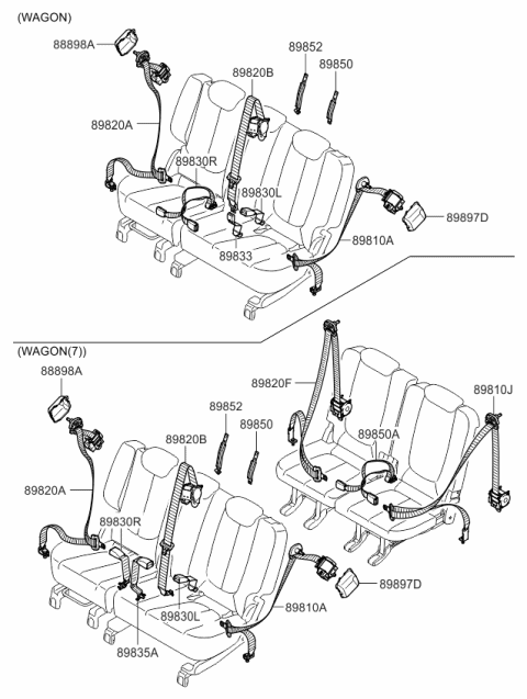 2009 Kia Rondo 3Rd Seat Belt Buckle Assembly Diagram for 898401D530S8