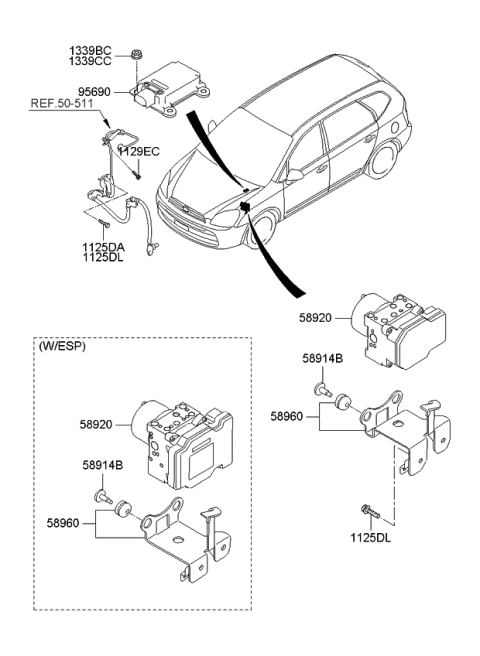 2009 Kia Rondo Abs Anti-Lock Brake Pump Diagram for 589201D800