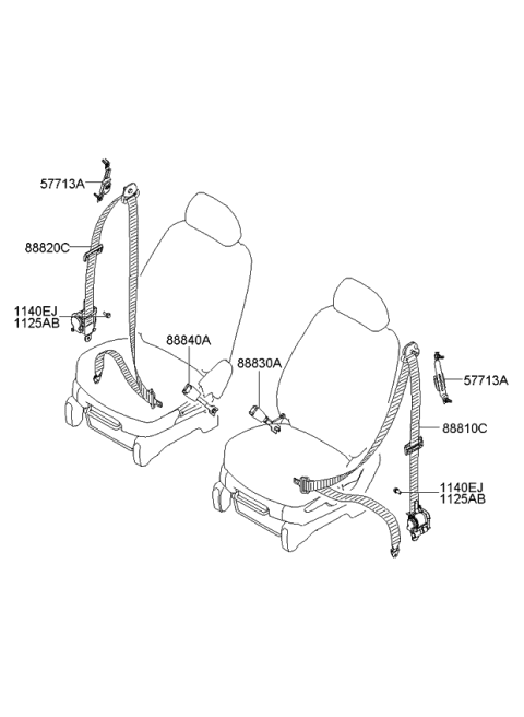 2007 Kia Rondo Front Seat Belt Assembly Right Diagram for 888201D500S8