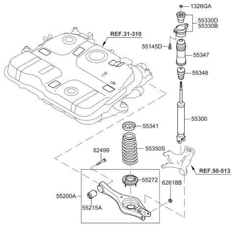 2007 Kia Rondo Rear Shock Absorber Assembly Diagram for 553111D010