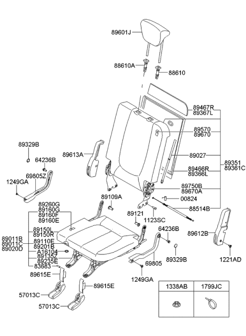 2007 Kia Rondo Recliner Assembly-3RD LH Diagram for 893251D000