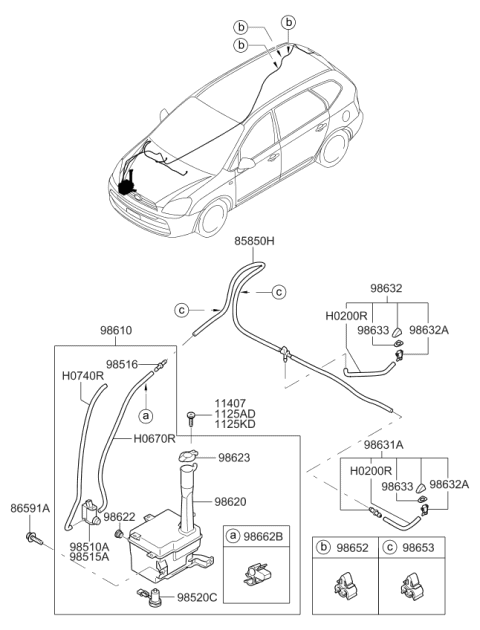 2011 Kia Rondo Windshield Washer Reservoir Assembly Diagram for 986201D000