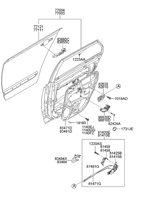 2007 Kia Rondo Cable Assembly-Rear Door Inside Diagram for 814711D000