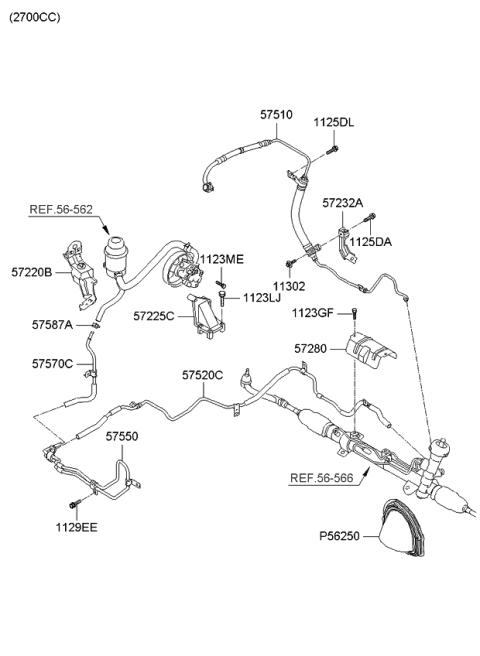 2011 Kia Rondo Power Steering Hose & Bracket Diagram 2