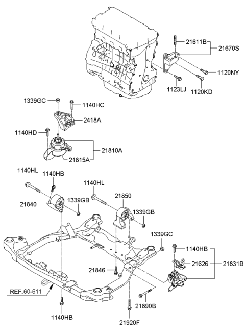 2011 Kia Rondo Engine & Transaxle Mounting Diagram 2