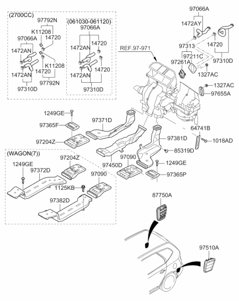 2011 Kia Rondo Duct-Rear,LH Diagram for 973651D100