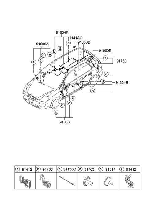 2006 Kia Rondo Wiring Assembly-Rear Door Diagram for 916501D002