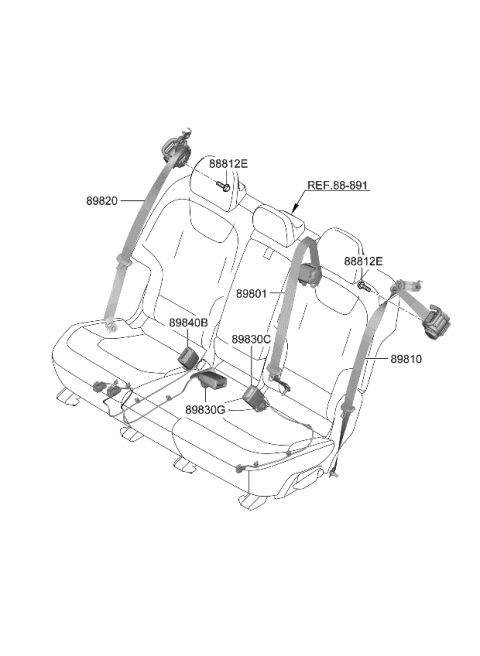 2023 Kia EV6 Rear Seat Belt Diagram