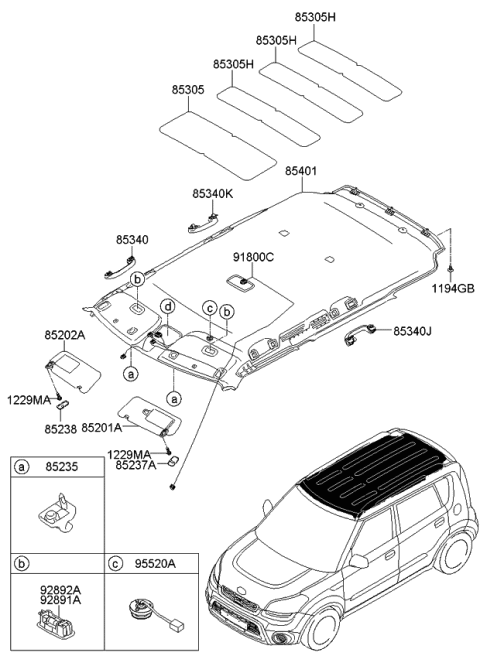 2013 Kia Soul Handle Assembly-Roof Front Diagram for 853401C051QW