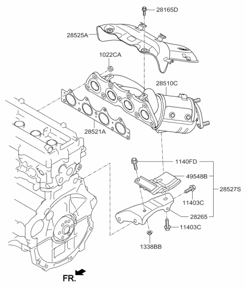 2013 Kia Soul Exhaust Manifold Catalytic Assembly Diagram for 285102BEF1