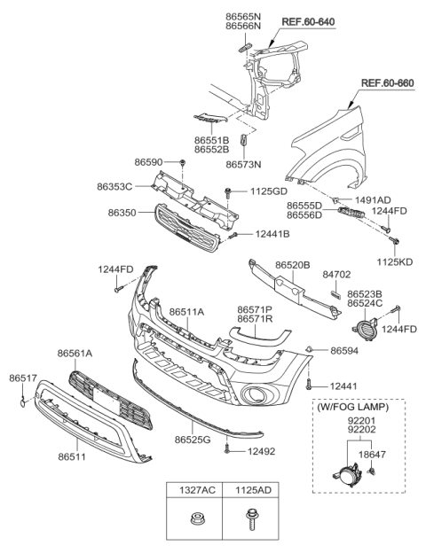 2012 Kia Soul Front Bumper Control Cover Assembly Diagram for 865122K500