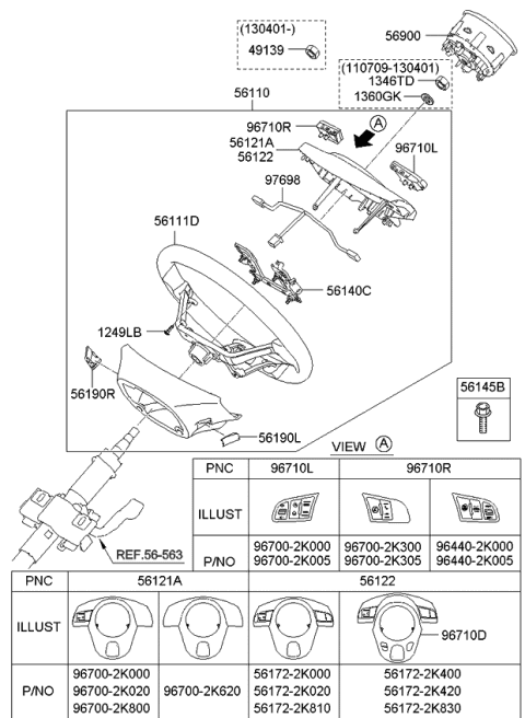 2012 Kia Soul Steering Wheel Assembly Diagram for 561102K400WK