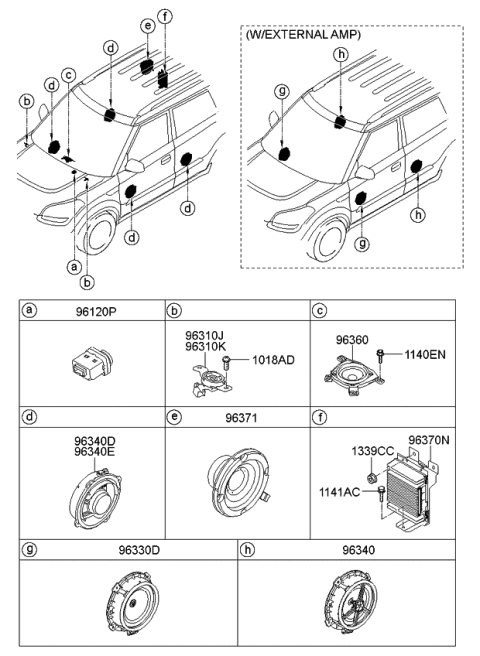 2012 Kia Soul Rear Package Tray Speaker Assembly Diagram for 963602K500