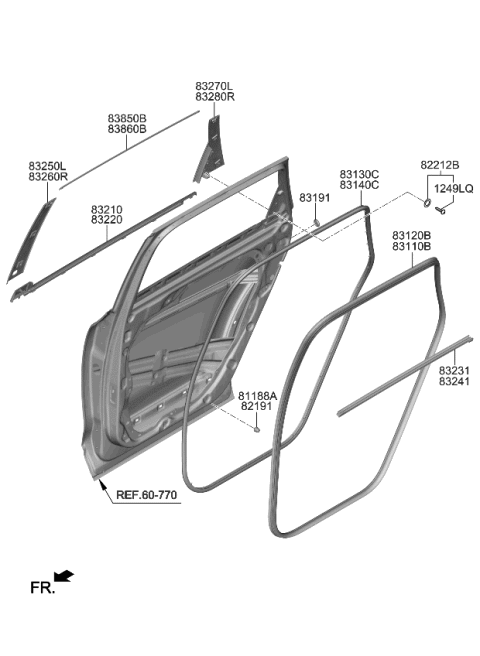 2020 Kia Telluride Rear Door Moulding Diagram