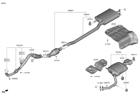 2022 Kia Telluride Front Muffler Assembly Diagram for 28610C6100