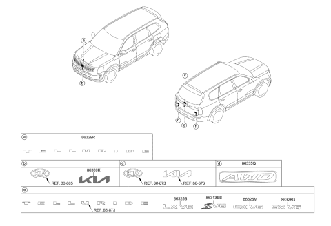 2022 Kia Telluride Ex V6 Emblem Diagram for 86313S9000