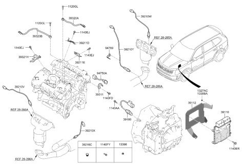 2020 Kia Telluride Oxygen Sensor Assembly, Rear Left Diagram for 392103LNB0