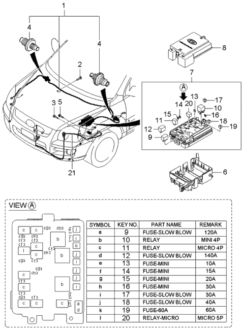 2006 Kia Sportage Engine Room Junction Box Body Assembly Diagram for 919511F210