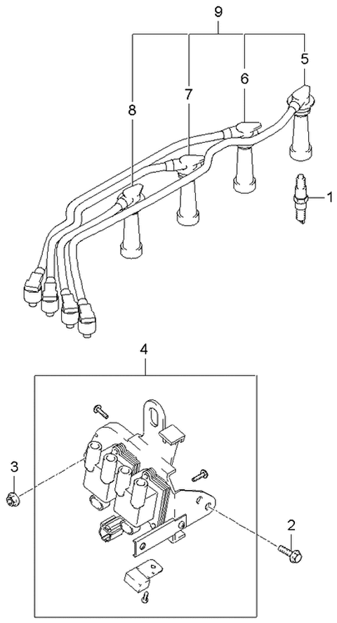 2005 Kia Spectra Ignition Coil Assembly Diagram for 2730123700