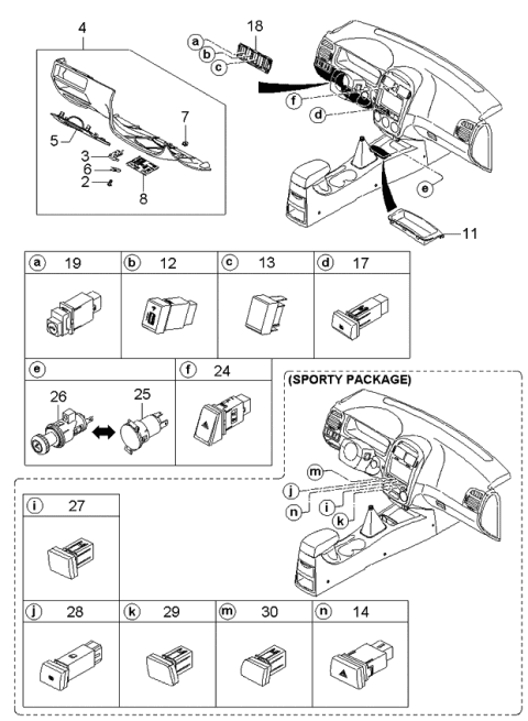 2004 Kia Spectra Switch Assembly-Console Diagram for 938802F510